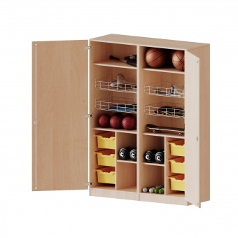 Sportschrank, 5 OH, 4 Ballkörbe, 6 Boxen, B/H/T 140,6x190x60cm 